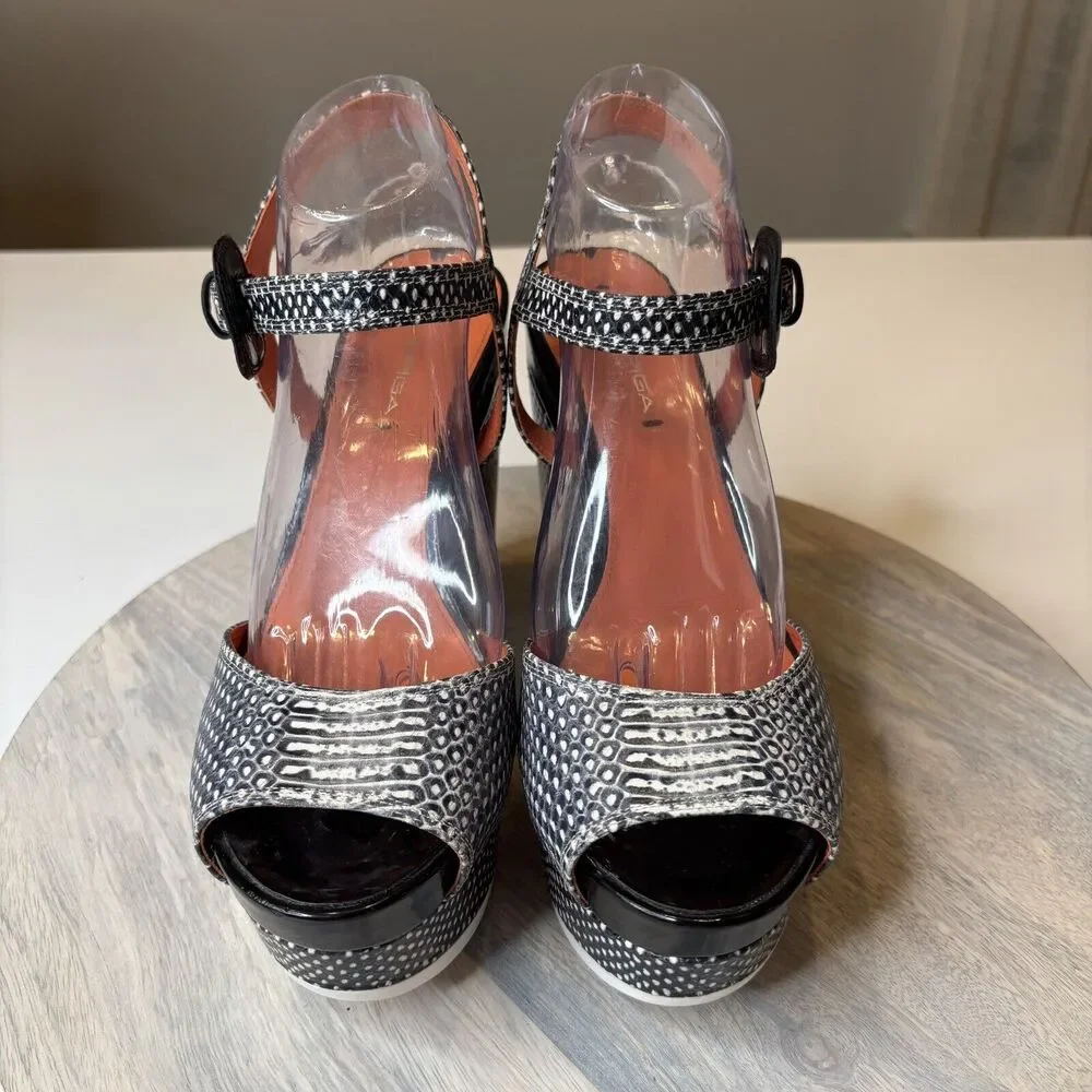Via Spiga Aubrey Platform Wedge Open Toe Sandal Leather Snakeskin Size 10 M‎
